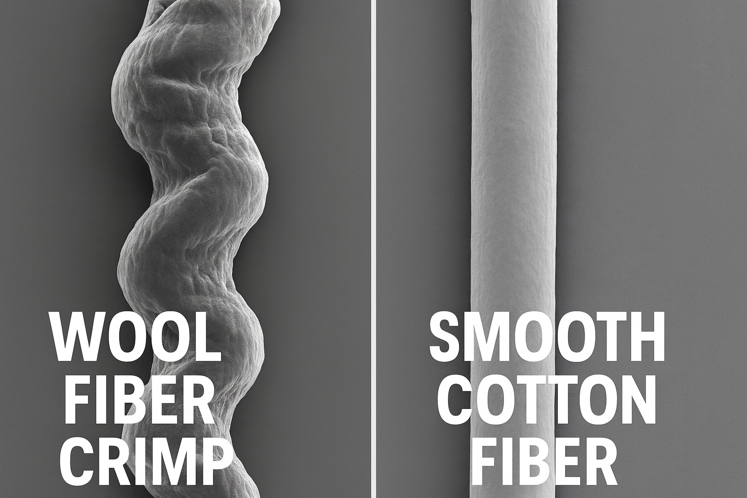 Microscopic view of wool fiber crimp vs smooth cotton fiber
